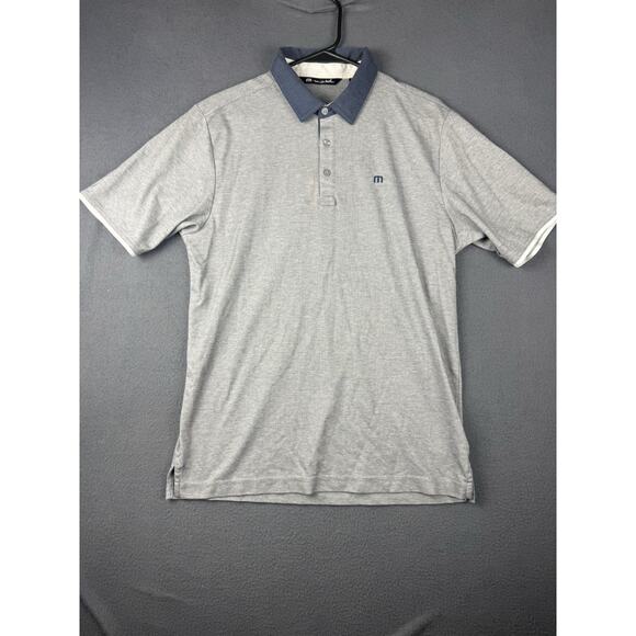 TRAVIS MATHEW Dark Gray Blue Trim Short Sleeve Polo Golf Shirt Size Medium - Picture 1 of 7